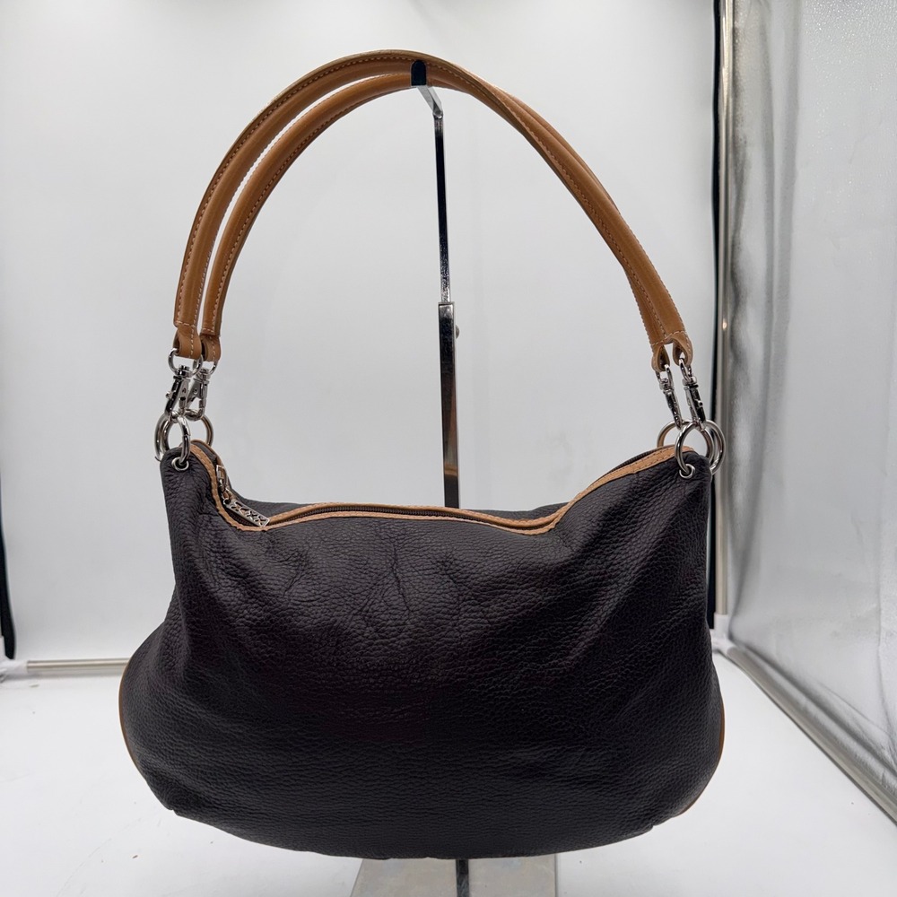 Maxx New York Pebbled Leather Shoulder Bag Tan Trim Silver Tone Hardware